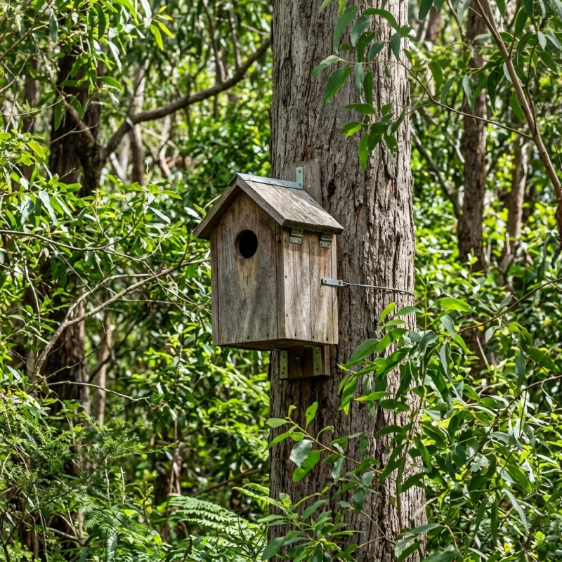Animal nesting box installed as a humane alternative to a Elwood roof cavity