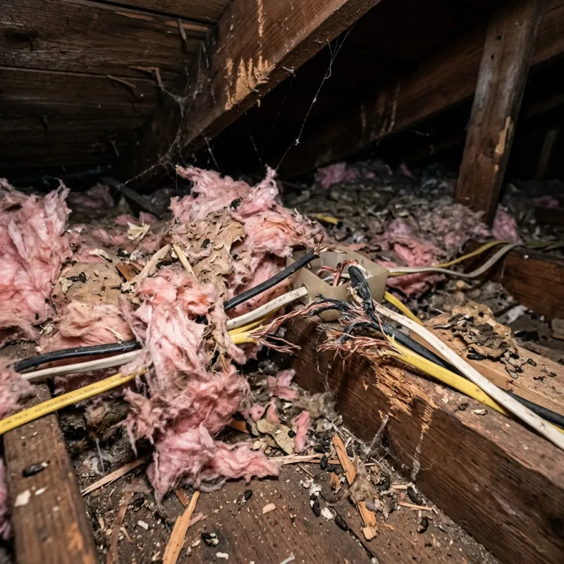 Contaminated ceiling insulation being assessed in a Elwood roof space