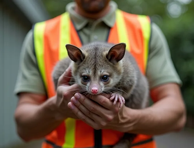 Animal handler safely recovering a deceased possum in Elwood